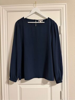 nine britton Navy Long-Sleeve Crewneck Blouse